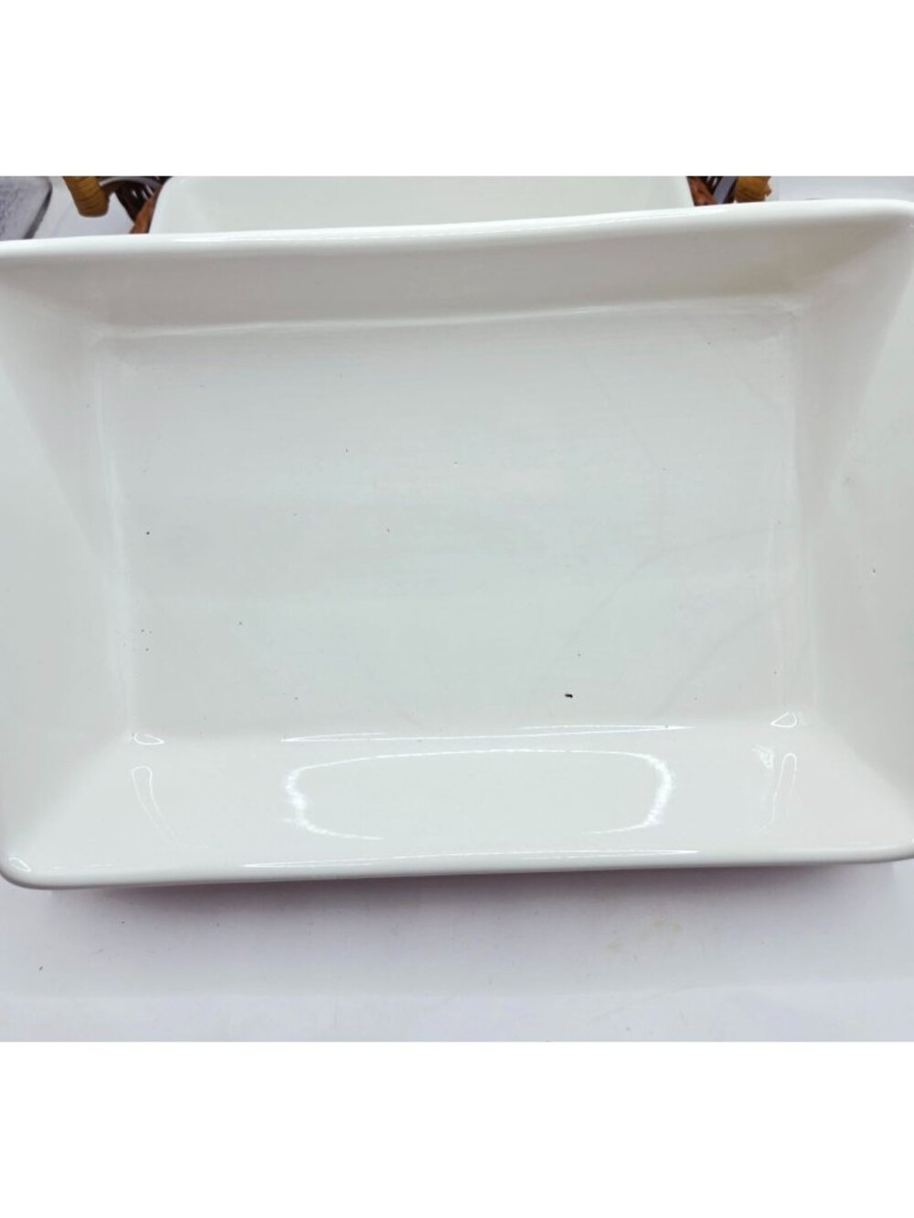 Temp-Tations Ceramic Serving Dishes Wicker Baskets Set Of 2 Rustic Brown White - Picture 6 of 14